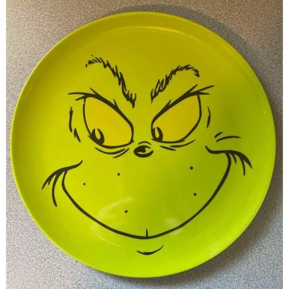 Dr Seuss GRINCH Smile 10" Melamine Plate Bioworld 2024 NEW Christmas Holiday - Picture 1 of 3